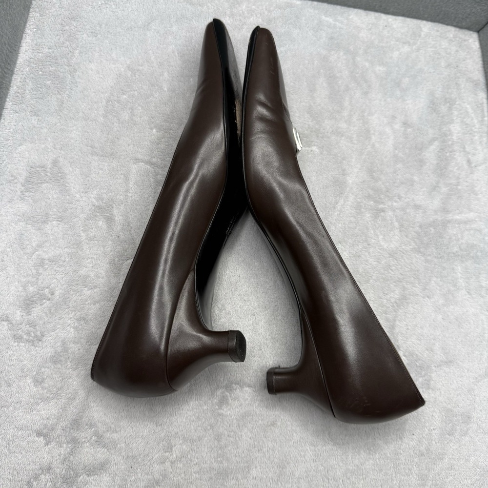 Salvatore Ferragamo Chocolate Brown Leather Square-Toe Pumps - Picture 4 of 8